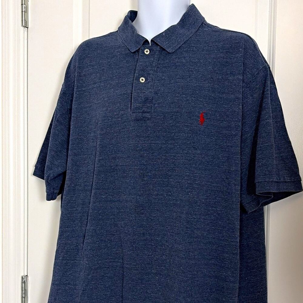 Polo Ralph Lauren mens polo shirt 2XLT blue solid knit short sleeve logo